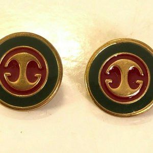 Gucci set of 2 Vintage Red Green Enamel Buttons
